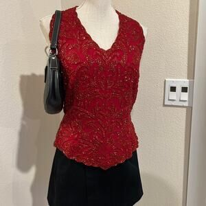 Jkara new york red beaded top. Size medium